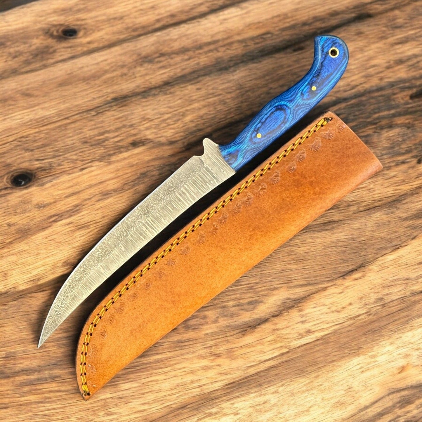  12" Handmade Damascus Fillet Knife with Sheath and Pakka Wood handle
