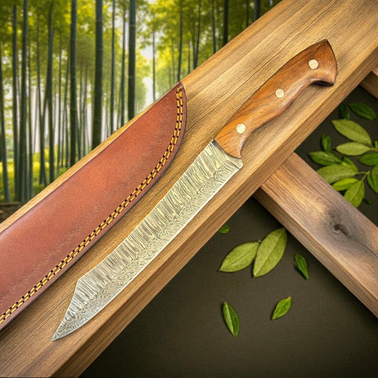 12" Handmade Damascus Kitchen Knife Custom Fillet Knife with Wood Handle