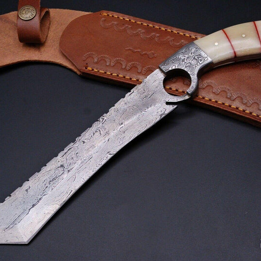 12" Handmade Damascus Kukri Hunting Knife | Hand Forged + Sheath