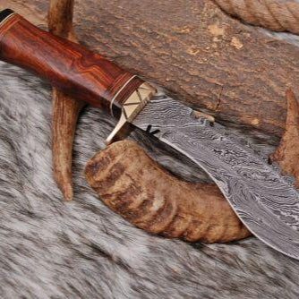 12" Handmade Damascus Kukri Hunting Knife | Leather Sheath