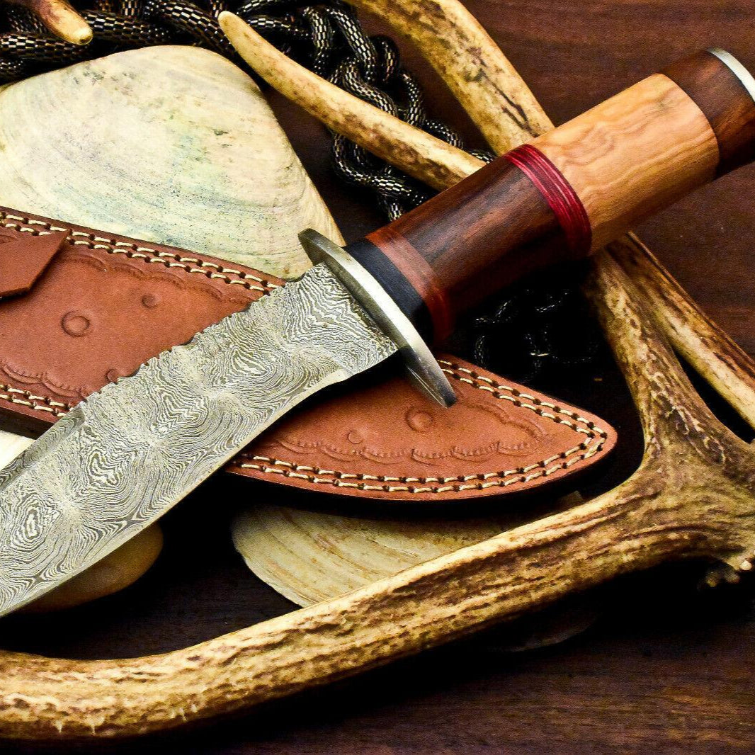12" Handmade Damascus Steel Bowie Knife – Walnut Wood Handle