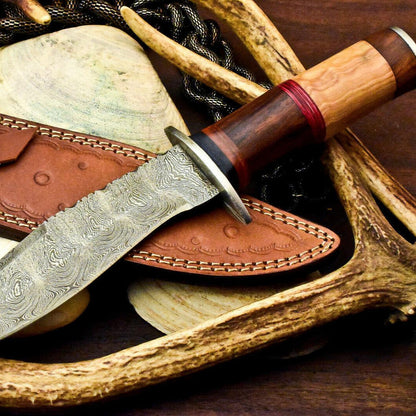 12" Handmade Damascus Steel Bowie Knife – Walnut Wood Handle