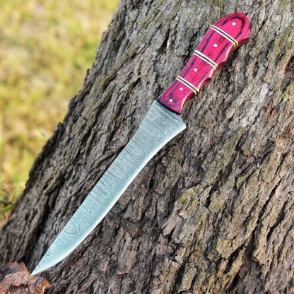 12" Handmade Damascus Steel Chef Fillet Knife Kitchen Knife with Wood Handle & Sheath