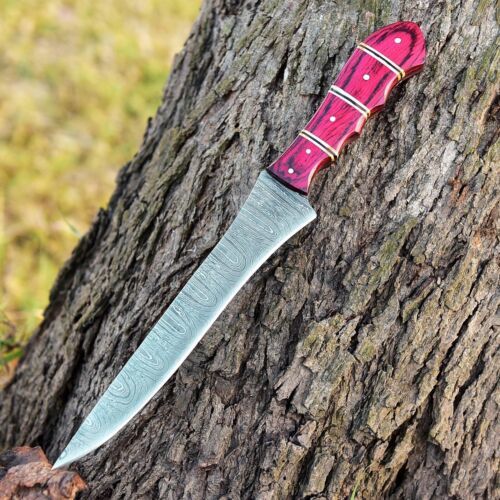 12" Handmade Damascus Steel Chef Fillet Knife Kitchen Knife with Wood Handle & Sheath