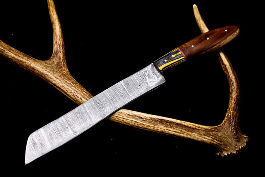 12" Handmade Damascus Steel Chef Knife – 8" Full Tang Blade with Natural Wood Handle