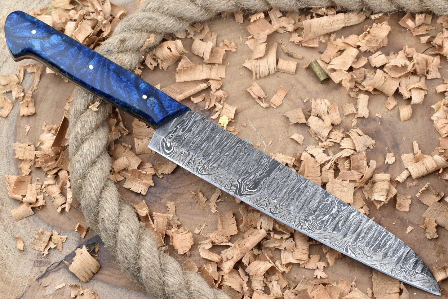 12” Handmade Damascus Steel Chef Knife – Blue Raisin Thappa Handle 