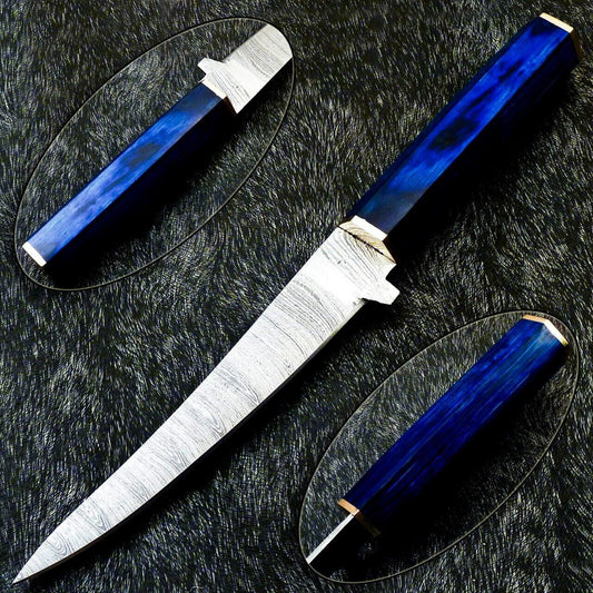 12" Handmade Damascus Steel Chef Knife – Custom Forged Kitchen Knife with Hardwood Handle and Brass Bolster