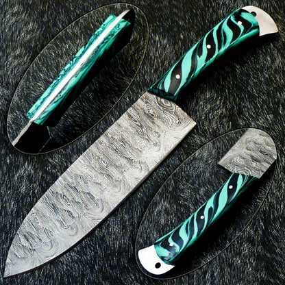 12" Handmade Damascus Steel Chef Knife – Custom Forged Kitchen Knife with Resin Handle