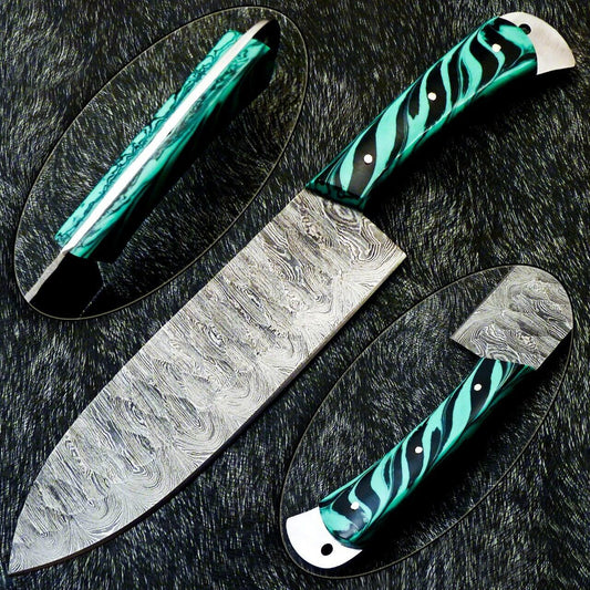 12" Handmade Damascus Steel Chef Knife – Custom Forged Kitchen Knife with Resin Handle