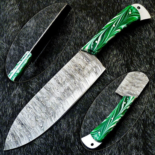 12"  Handmade Damascus Steel Chef Knife – Forged Kitchen Knife with Resin Handle