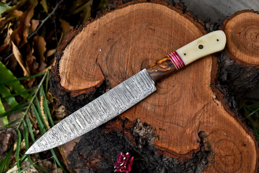 12" Handmade Damascus Steel Chef Knife – Full Tang Kitchen Blade, Razor Sharp