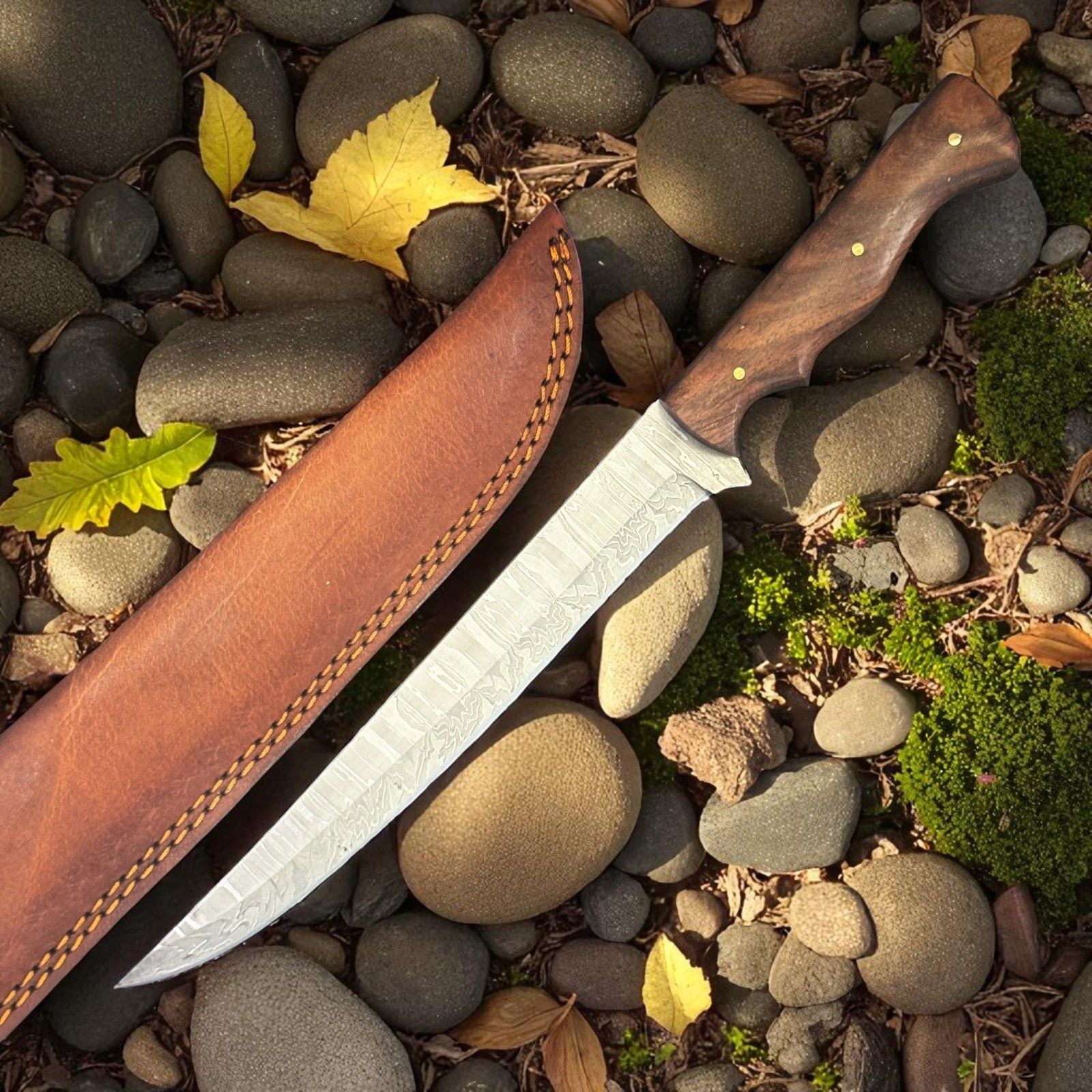 12" Handmade Damascus Steel Fillet Knife with Rose Wood Handle for Kitchen Use