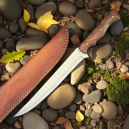 12" Handmade Damascus Steel Fillet Knife with Rose Wood Handle for Kitchen Use