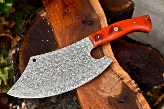12" Handmade Damascus Steel Full Tang Chef Chopper Knife – 384 Layers, Oil Tempered, Razor Sharp