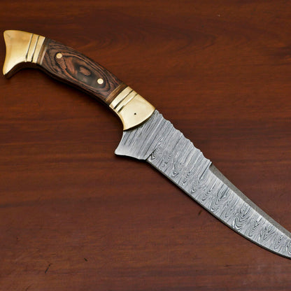 12" Handmade Damascus Steel Hunting & Bowie Knife – Wood Handle
