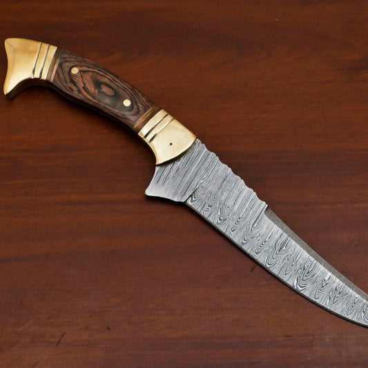 12" Handmade Damascus Steel Hunting & Bowie Knife – Wood Handle