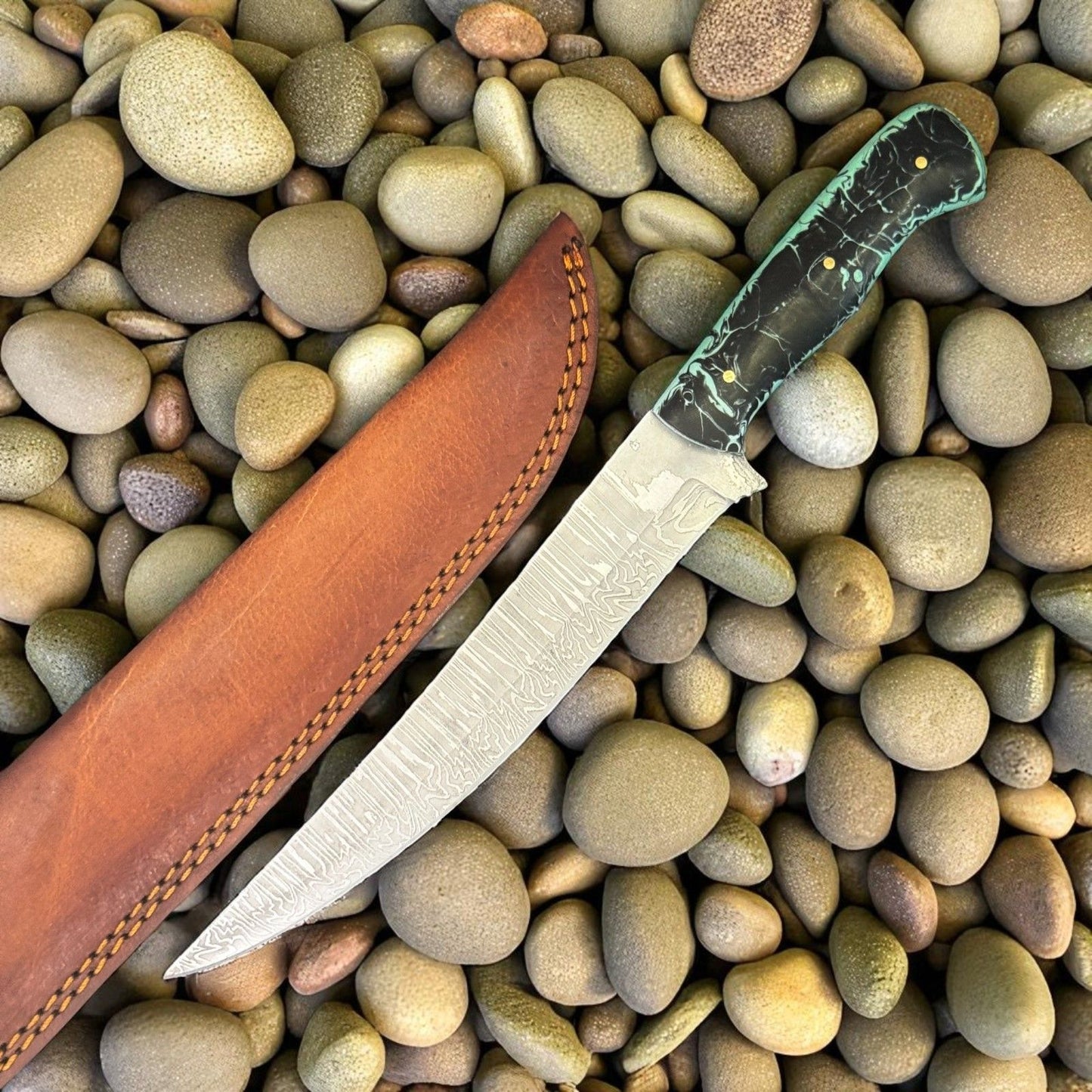  12" Handmade Damascus Steel Knife Damascus Fish Knife & Good Fillet Knife W/Sheath 