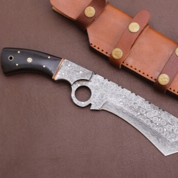 12" Handmade Damascus Steel Kukri Bowie Knife – Twist Pattern Blade with Leather Sheath