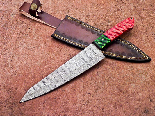 12" Handmade Damascus Steel Professional Chef Knife with Jigged Wood Handle