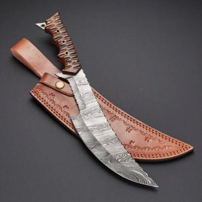 12" Handmade Damascus Steel Tracker Knife – Military Tactical Hunting Survival Fixed Blade with Sheath