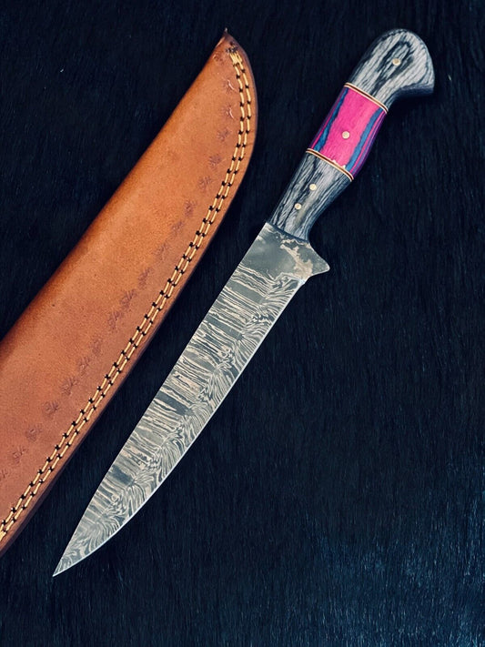 12" Handmade Fire Pattern Damascus Fillet Knife Custom Hunting & Kitchen Blade