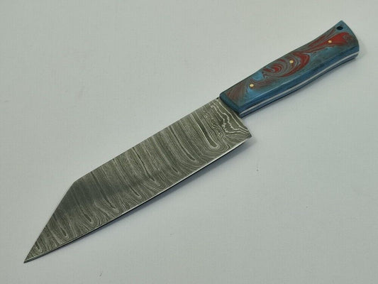 12" Handmade Fixed Damascus Blade Resin Kitchen Chef Knife Full Tang with Sheath
