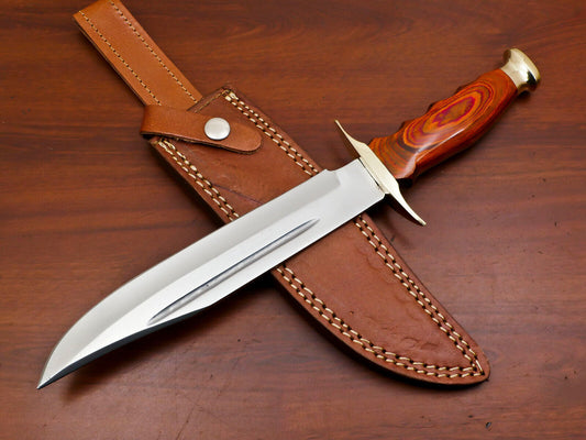 12" Handmade Stainless Steel Custom Bowie Knife with Wood Handle and Sheath 