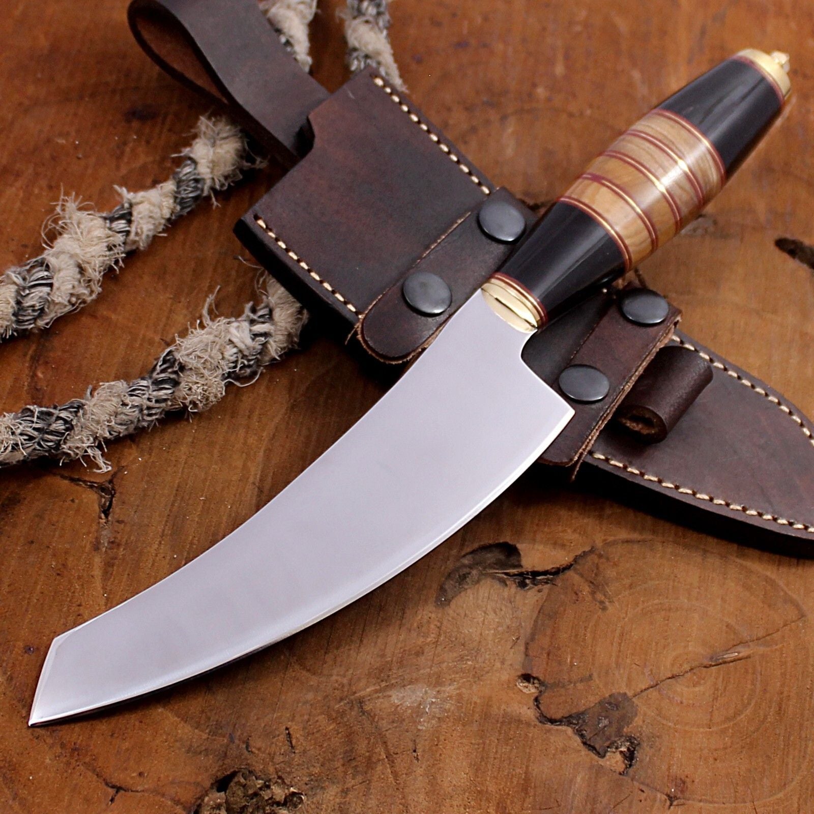 12" Handmade Stainless Steel Skinner Knife | Full Tang Hunting Fixed Blade with Leather Sheath