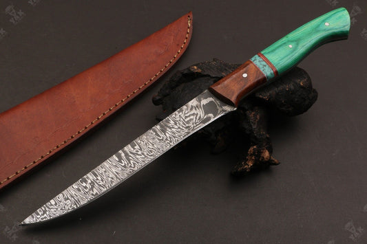 12" Handmade Twist Damascus Fillet Knife Damascus Steel Fillet Knife W/Sheath