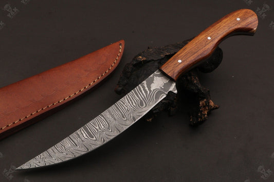 12" Handmade Twist Damascus Fillet Knife & Damascus Steel Fillet Knife With Wood Handle 