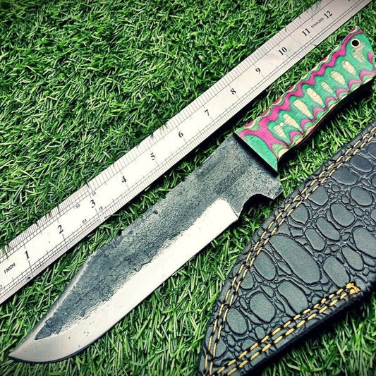 12" Heritage Forge Hand-Forged Carbon Steel Bowie Knife | Walnut Wood Handle
