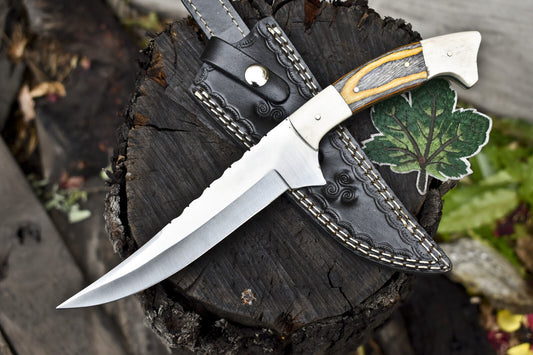 12" Hunting Skinner Knife – AUS-8 Steel Blade with Bone & Wood Handle