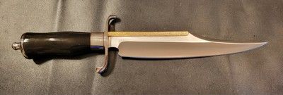 12 Inch Custom D2 Steel Bowie Knife with Brass Spine & Bull Horn Handle + Leather Sheath