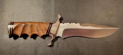 12 Inch Custom D2 Steel Hunting Bowie Knife with Burl Wood Handle & Leather Sheath