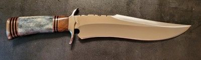 12 Inch Custom D2 Steel Hunting Bowie Knife with Camel Bone Handle & Leather Sheath