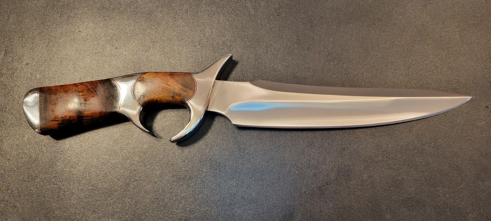 12 Inch Custom D2 Steel Sub-Hilted Bowie Knife with Burl Wood Handle & Leather Sheath