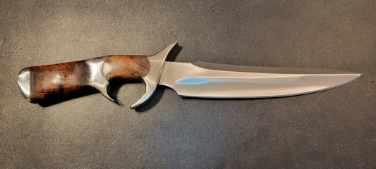 12 Inch Custom D2 Steel Sub-Hilted Bowie Knife with Burl Wood Handle & Leather Sheath