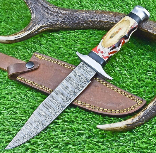 12 Inch Custom Damascus Steel Bowie Knife with Resin Handle