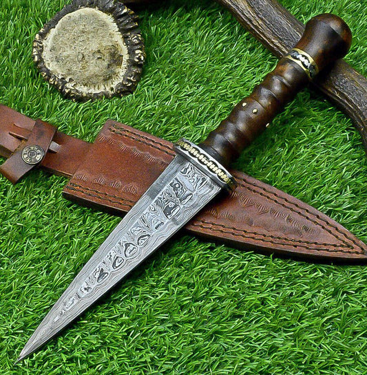 12 Inch Custom Handmade Damascus Steel Bowie Knife with Natural Wood Handle