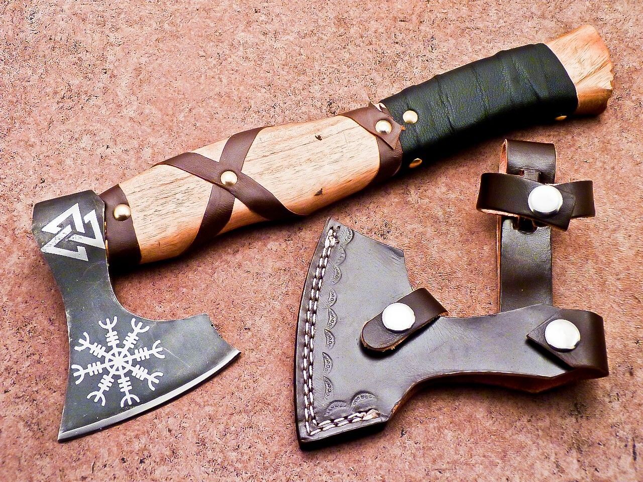  12 Inch Custom Handmade Viking Bearded Axe Carbon Steel Axe With Leather Sheath