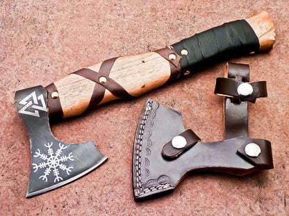  12 Inch Custom Handmade Viking Bearded Axe Carbon Steel Axe With Leather Sheath