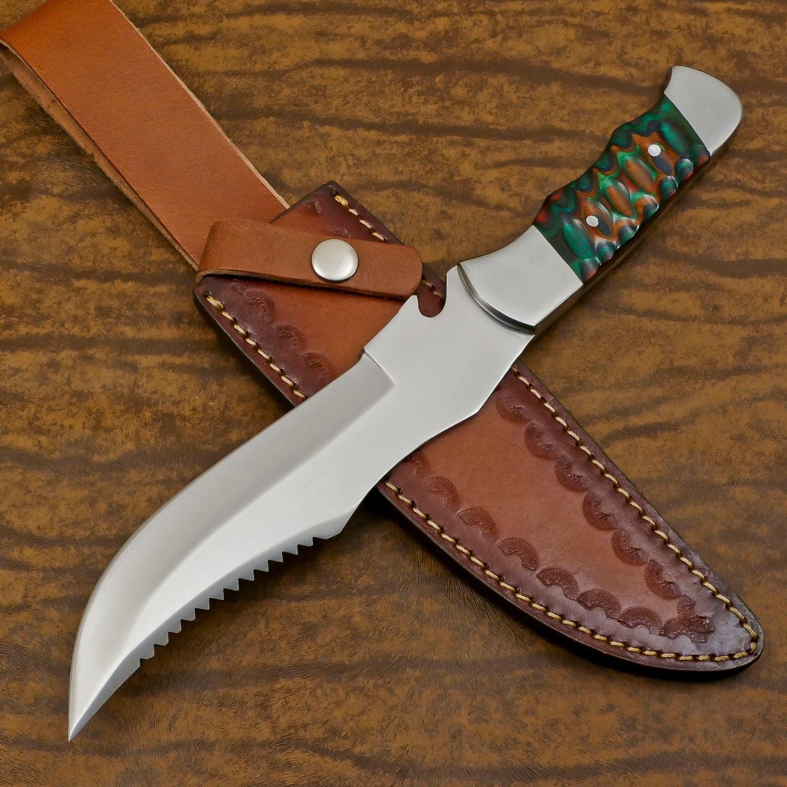 12 Inch D2 Steel Full Tang Bowie Knife Custom Bowie Knife With Wood Handle