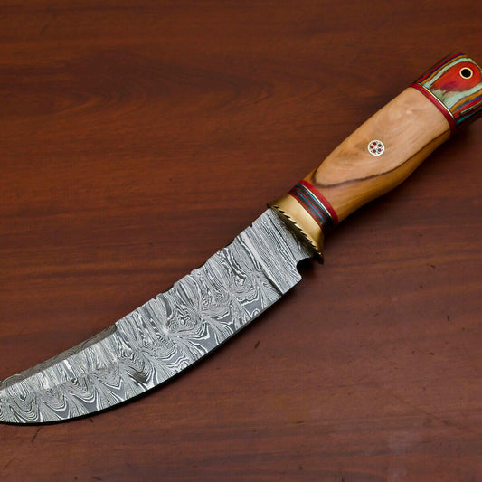 12 Inch Damascus Steel Bowie Knife with Olive and Pakka Wood Handle
