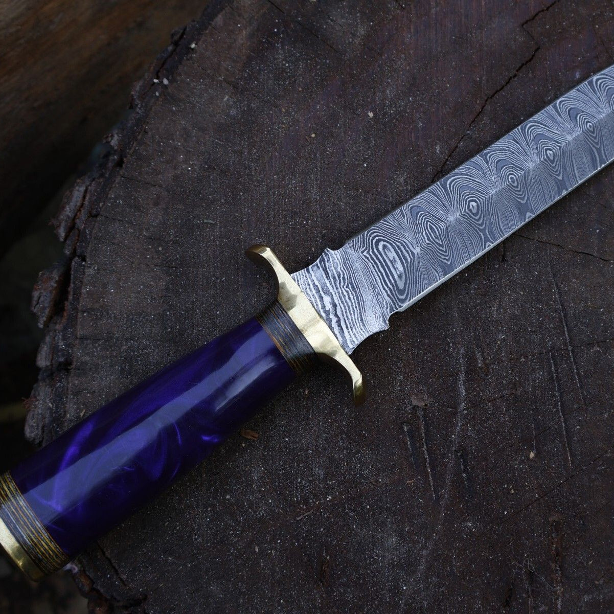 12 Inch Damascus Steel Dagger Knife Resin Hardwood Handle Leather Sheath