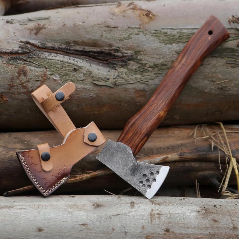 12 Inch Hand Forged Hatchet Axe Carbon Steel Axe with Rosewood Handle & Sheath