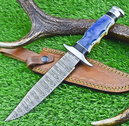 12 Inch Handcrafted Damascus Steel Bowie Knife with Resin Handle