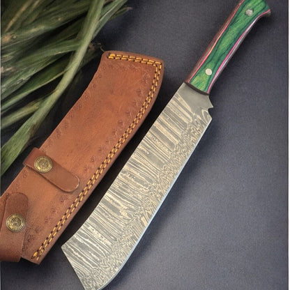 12 Inch Handmade Damascus Bowie Knife with Pakka Wood Handle for Hunting and Camping