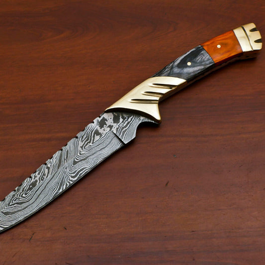 12 Inch Handmade Damascus Steel Bowie Knife with Pakka Wood Handle