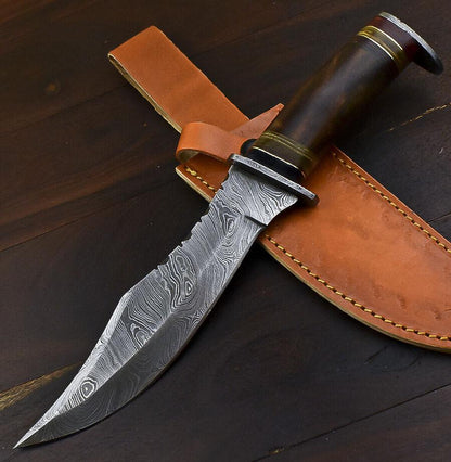 12 Inch Handmade Damascus Steel Bowie Knife with Walnut Wood Handle