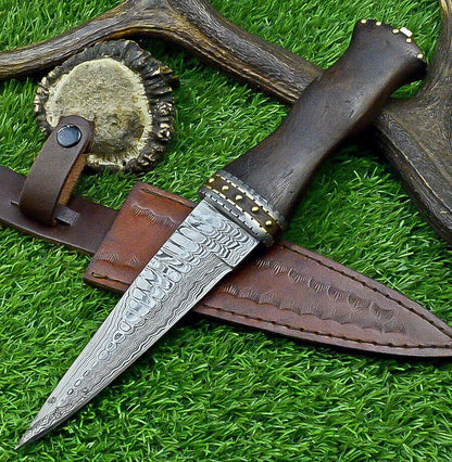 12 Inch Handmade Damascus Steel Dagger Knife with Natural Wood Handle and Sheath for Hunting and Camping